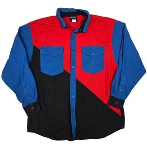 Vtg Colorblock Western Shirt XL Button-Up Frontier Series Black Red Blue Cowboy